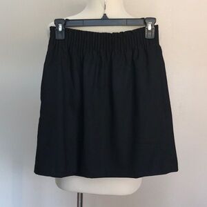 J. CREW Size 00 Black Lined Wool Blend Elastic Waist Paper Bag Skirt Pockets